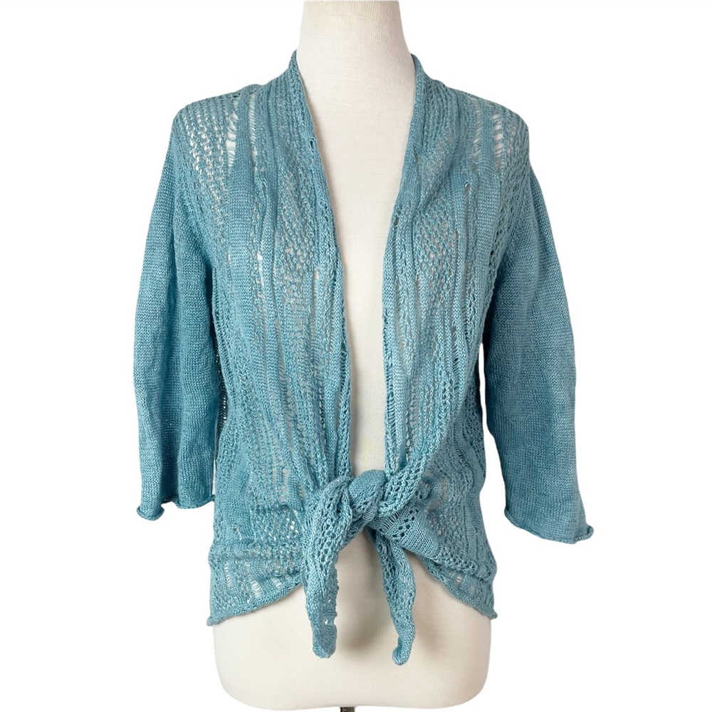 EILEEN FISHER open knit linen blend cardigan Large